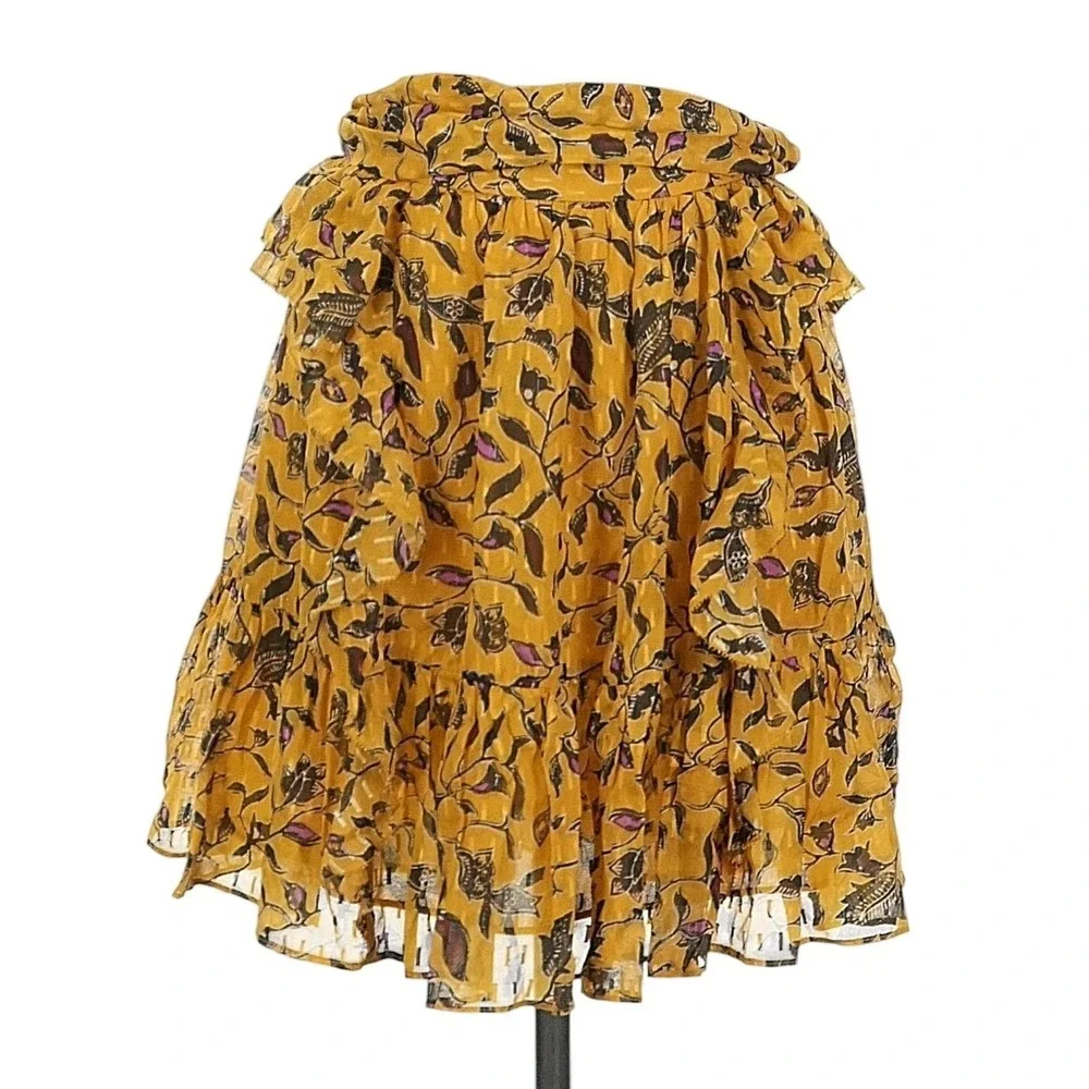 Ulla Johnson Silk Floral Mini Skirt Tiered Ruffle Sash‎ Tie Lined Size 4